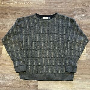 Vtg Bill Blass Sweater Mens Large Gray Hand Framed Crewneck USA 90s Fisherman